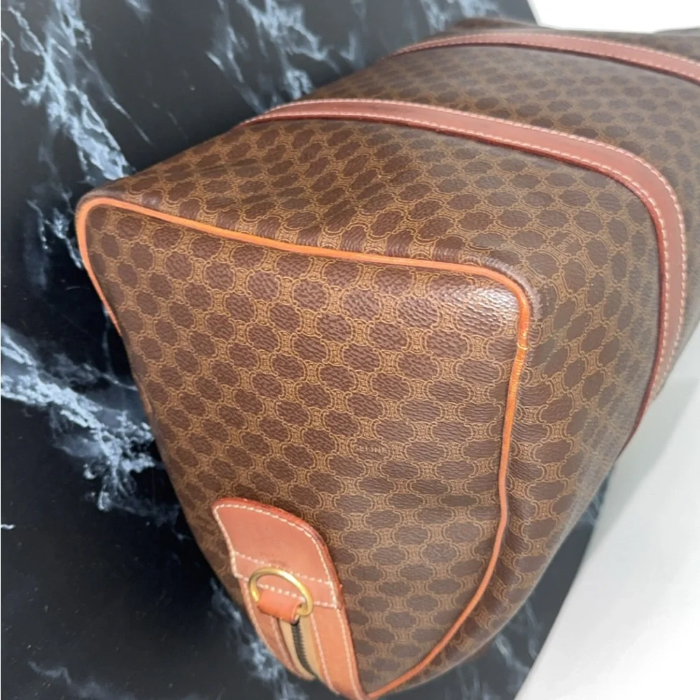 CELINE MACADAM PATTERN BOSTON BAG BROWN PVC GOLD w/ KEY LOCK AUTHENTIC - Picture 9 of 15